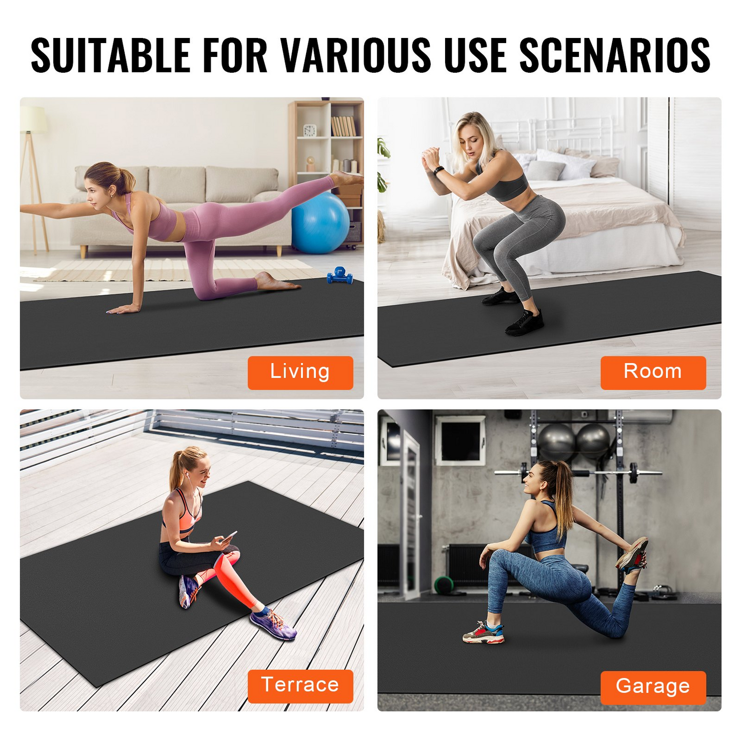 VEVOR 10x6ft Non-Slip Exercise Mat, High-Density Yoga Mat with Bag & Strap