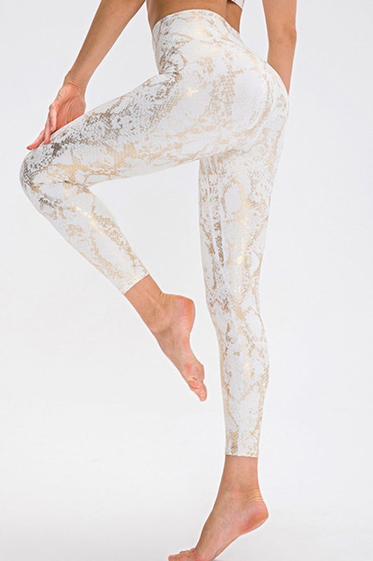 Animal Print Slim Fit Wide Waistband Long Sports Leggings